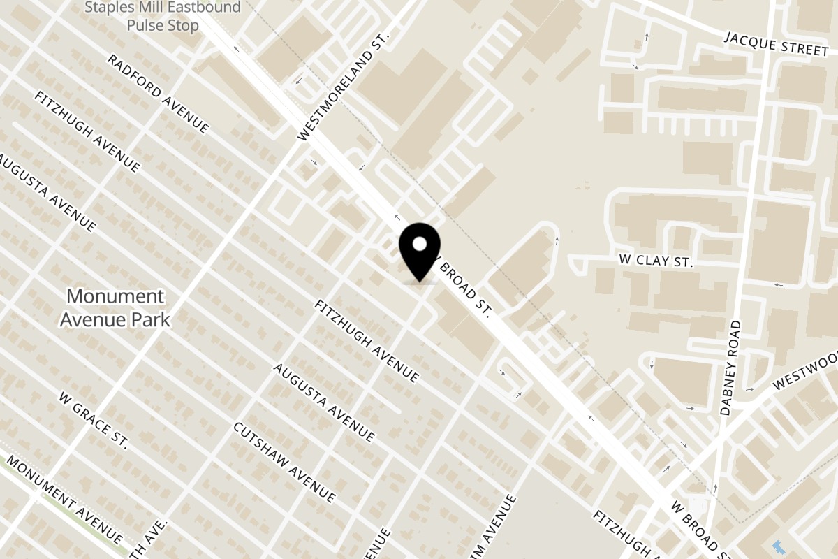 Map showing the location of Elephant Thai on 4401 West Broad St. in Richmond